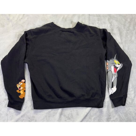 Tom & Jerry Black Sweatshirt Medium Pullover  With Sleeve Graphics Fleece-Lined - Picture 15 of 16
